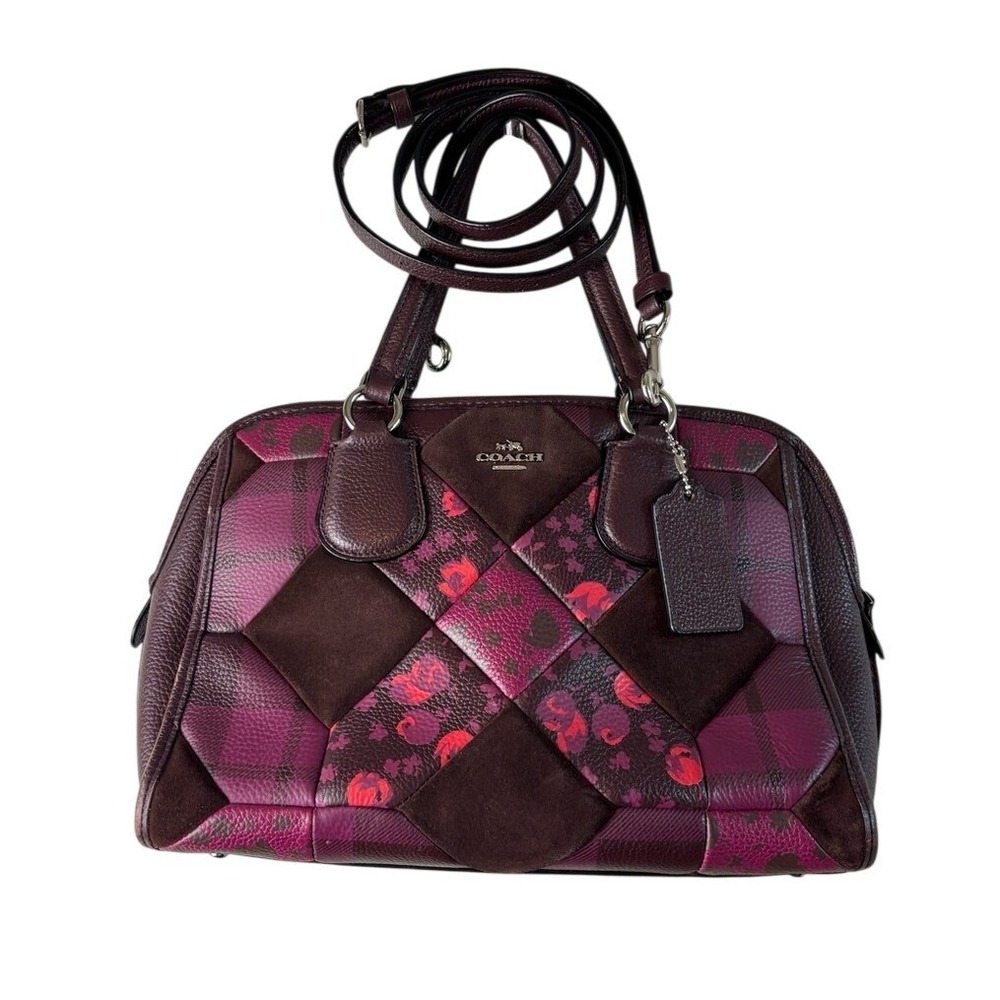 Coach Nolita 36557 Patchwork Leather Suede Satchel Burgundy Floral